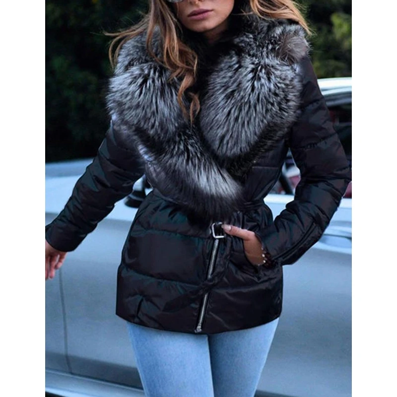 Women Fur Collar Fashion Loose Jackets Thick Warm Short Jacket High-quality Female Bright Face Down Cotton Overcoat Padded Coat