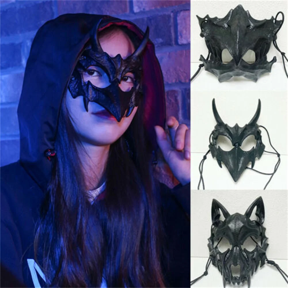 Half-face Mask Dragon Tiger Man Wolf Mask Cosplay Horror Halloween Costume Props Cosplay Party Props