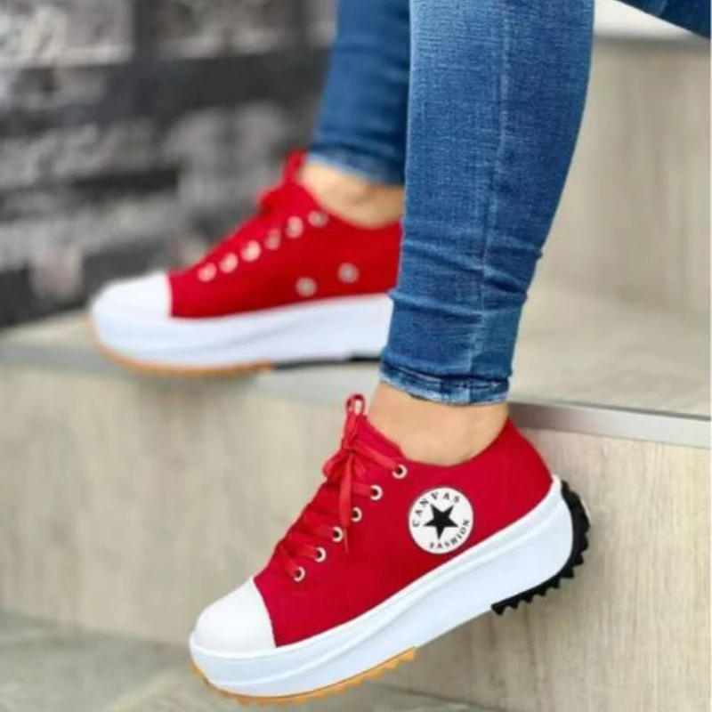 Women Patterned Canvas Sneakers Women's Casual Shoes 2023 Spring Autumn Flat Lace-up Shoes Zapatillas Mujer Chaussure Femme
