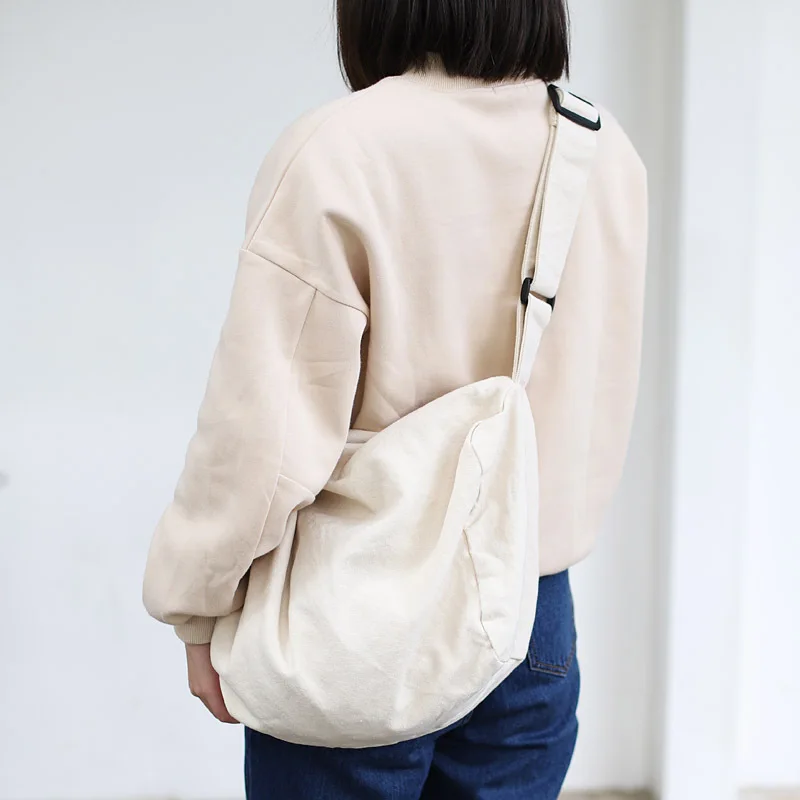 Korean Casual Trendy Large Canvas Women Shoulder Bag Solid Color Ladies Crossbody Handbag For Female Girls Student