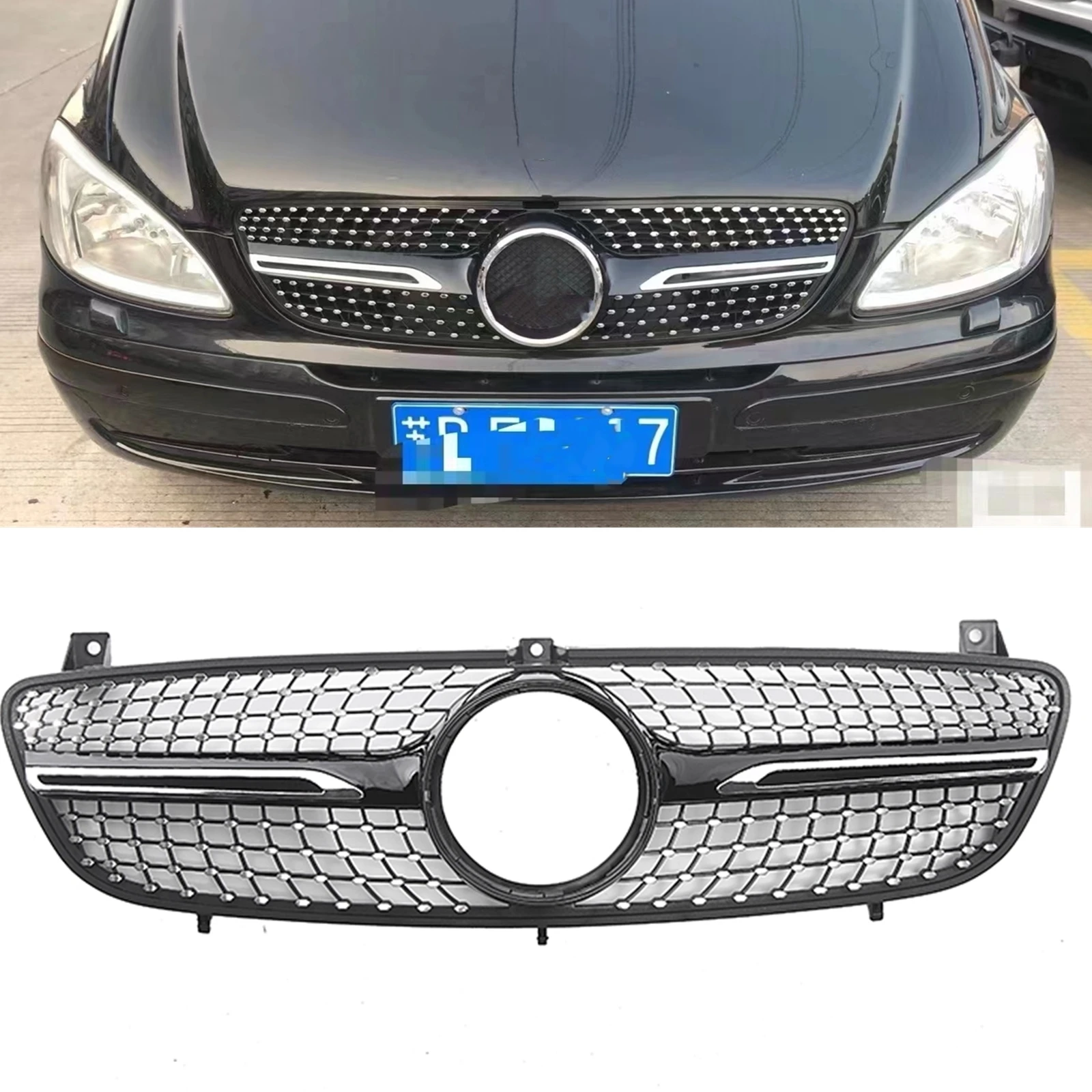 

Передняя решетка для Mercedes Benz W639 Viano/Vito 2006-2010, Алмазный Стиль, Черный Автомобильный верхний бампер, вентиляционная решетка, гоночные решетки