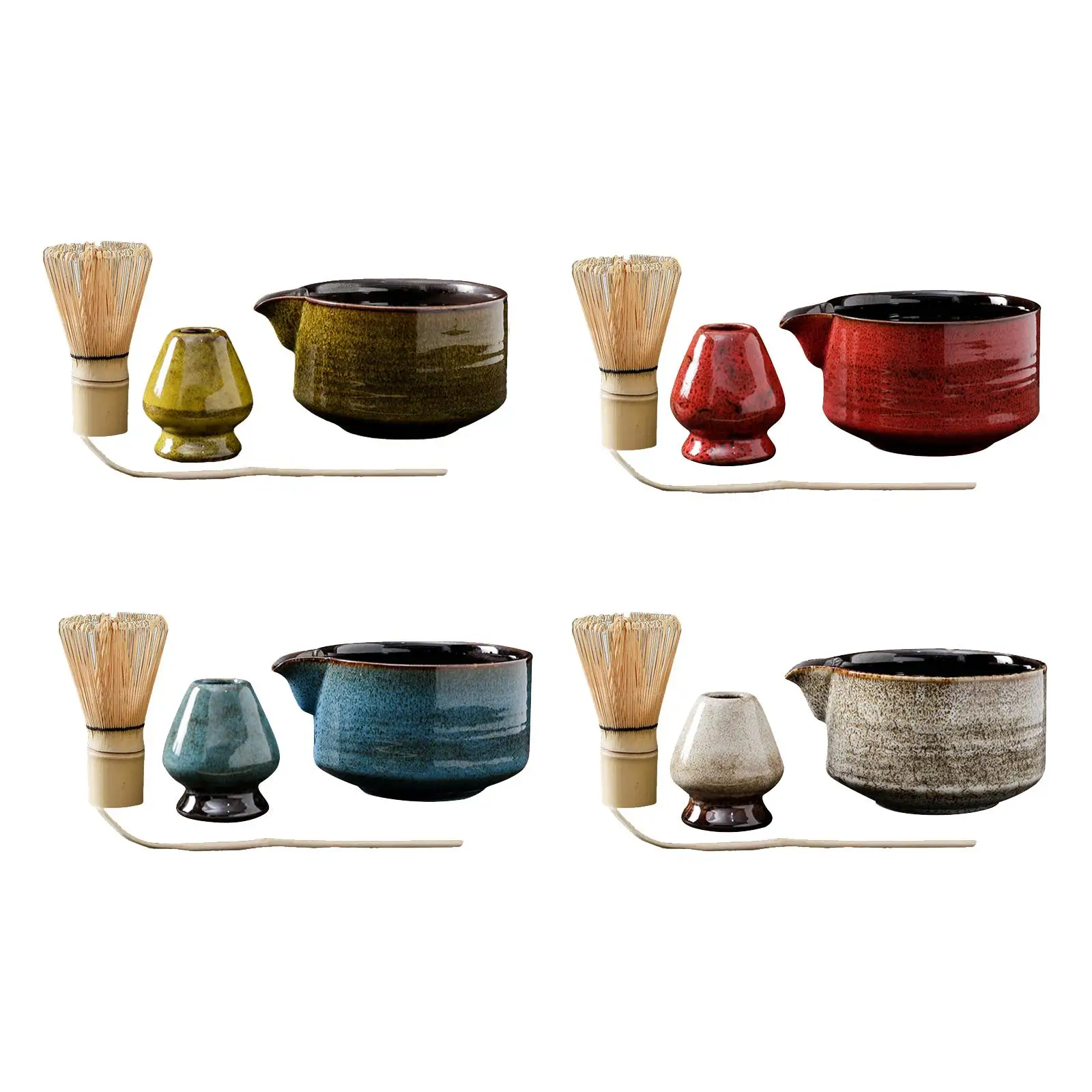 

4Pcs Japanese Ceremonial Tea Bowl Full Matcha Whisk Set With