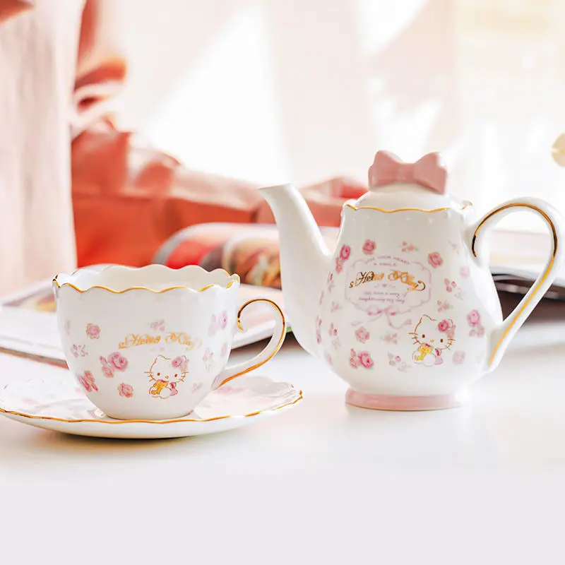 

380Ml Hellokittys Print Ceramic Tea Set Teapot Teacup Milk Coffee Cup Cartoon Girl Kawaii Anime Plush Toy Girl Birthday Gift