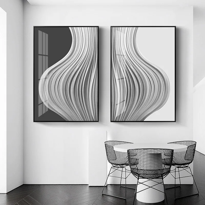 

Nordic Minimalist Modern Abstract Lines Sea Black and White Artistic Conception Porch Poster Home Decoration Frameless Painting