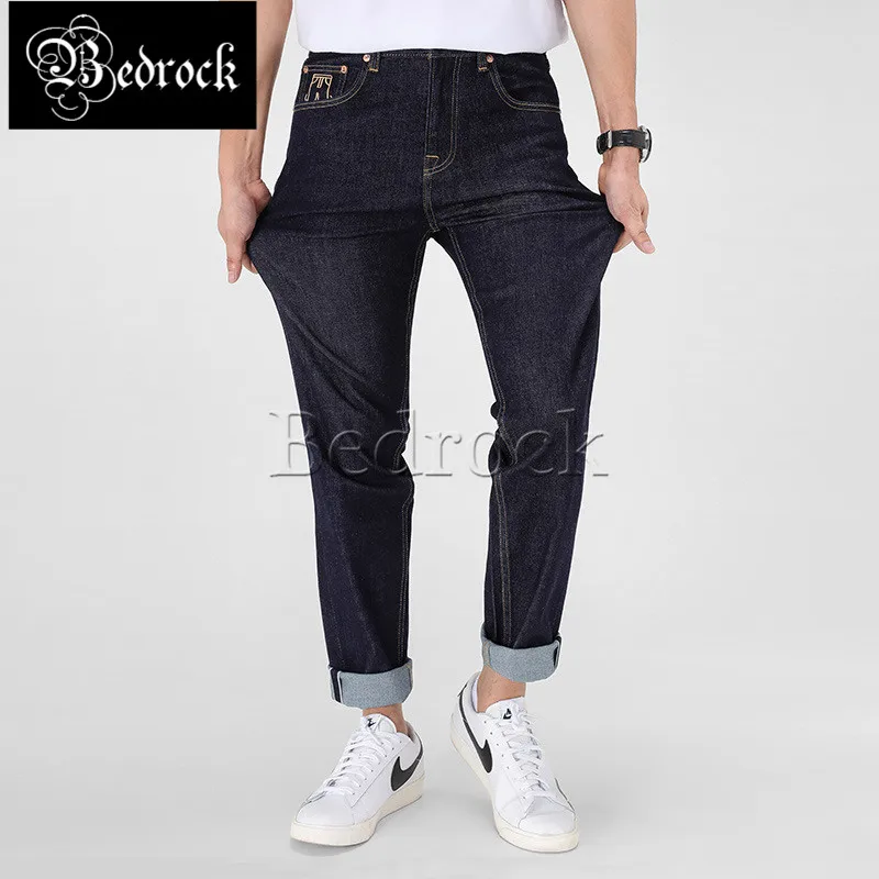 MBBCAR 11oz необработанные эластичные джинсы для мужчин однотонные потертые