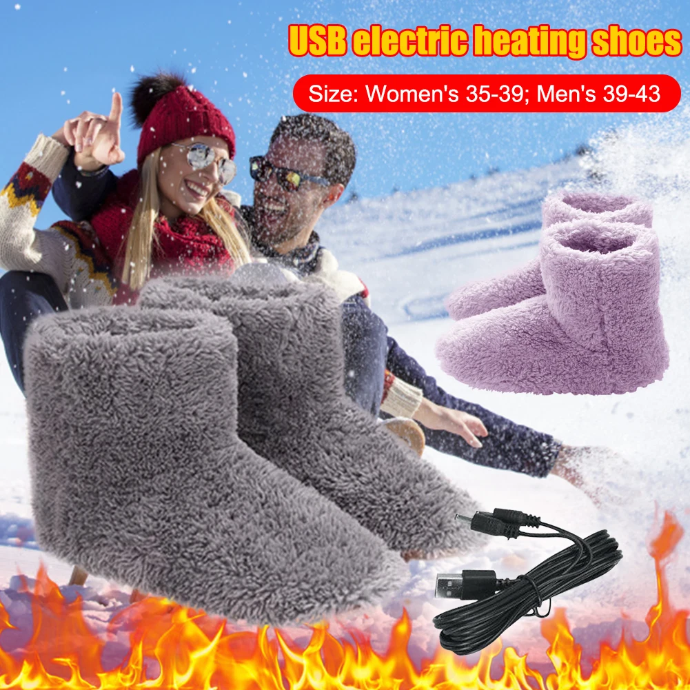 

Women Men Electric Heating Boot Plush Winter Warm USB Foot Warmer Shoes Electric Slippers Feet Heated Washable Shoes