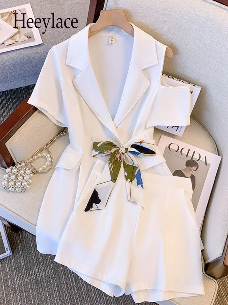 

summer office ladies elegant two pieces set for women off the shoulder tops and shorts sets for women blazer 2 pieces sets