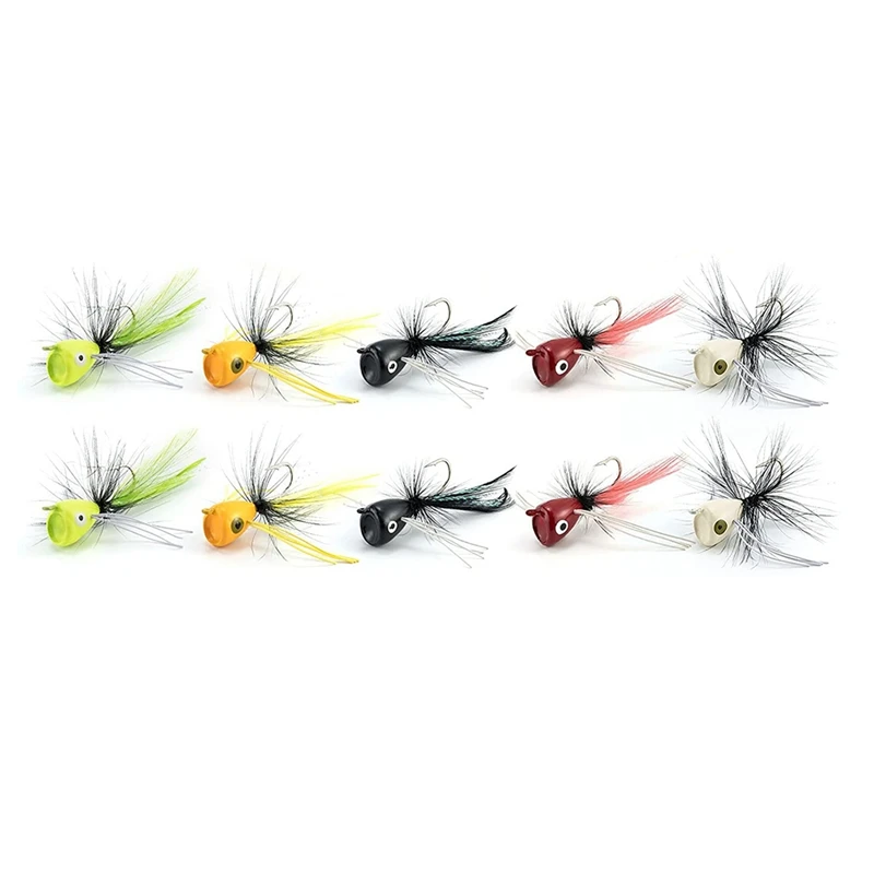 

10PCS Fly Fishing Poppers,Topwater Fishing Lures Bass Crappie Bluegill Panfish Trout Salmon Perch Steelhead Flies