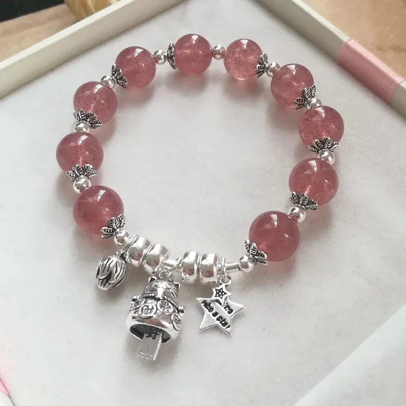 Браслет с кристаллами клубники женский браслет из серебра 925 пробы маленьким