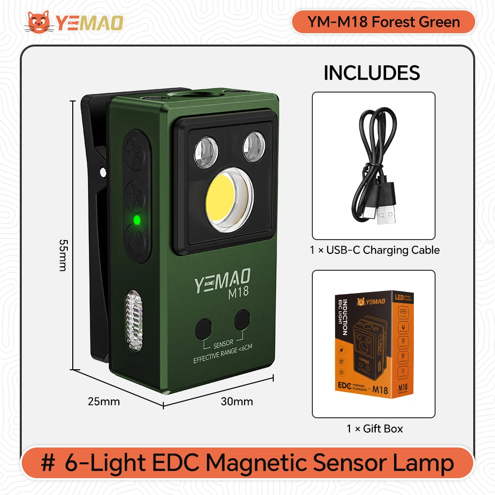 

Мини-брелок YEMAO, USB C, перезаряжаемый карманный фонарик, портативный EDC RGB-фонарик с магнитным зажимом