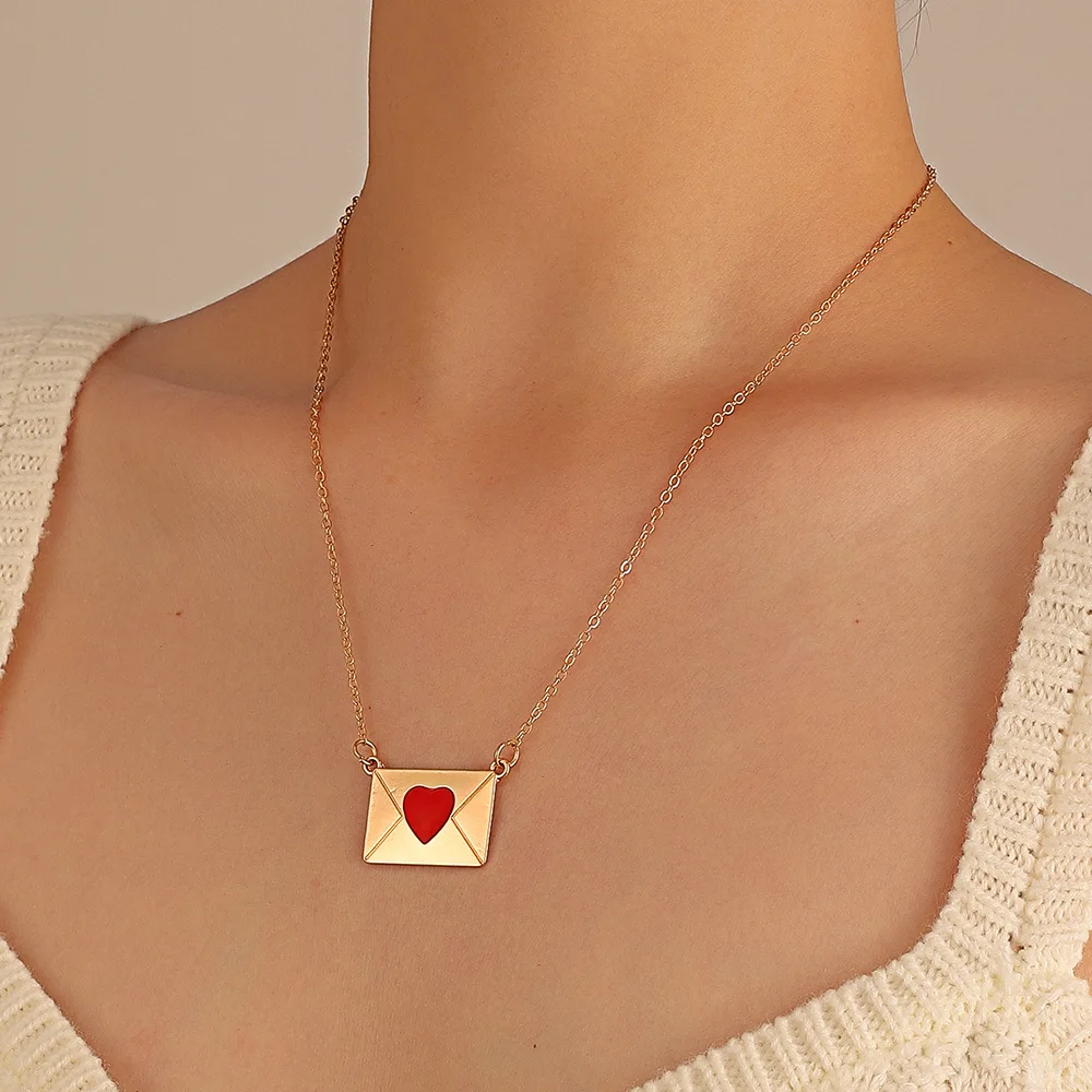 

Envelope Drop Oil Love Collar Chain Necklace For Women Trendy Luxury Body Jewelry Accessories Gift