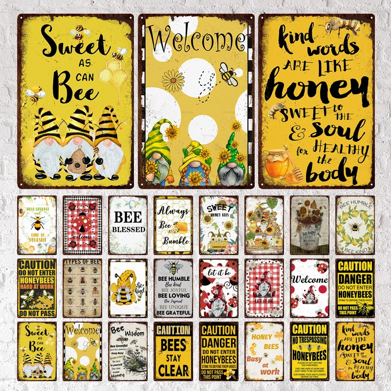 

Bee Metal Plaque Vintage Tin Sign Poster Metal Wall Art Decoration Plate for Garden Farm Living Room Home Iron Painting