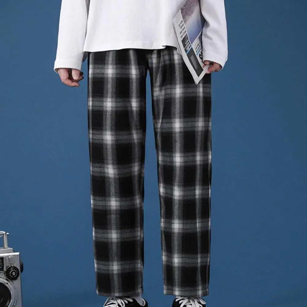 

Men Pants Plaid Contrast Colors Loose Casual Summer Trousers for Daily Wear