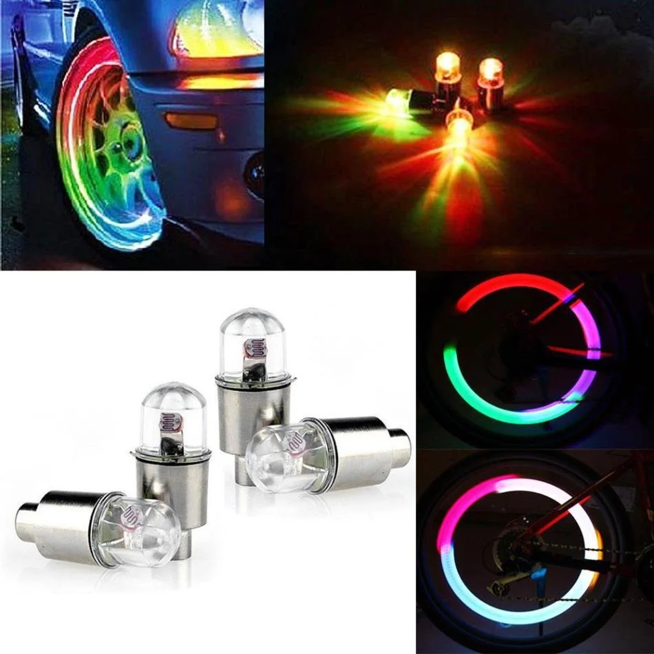 Фото 4 шт. RGB LED-подсветка для колес автомобиля, многоцветные лампы для шин велосипеда, неоновые LED-фонари на вентиль, аксессуары для автомобиля №2