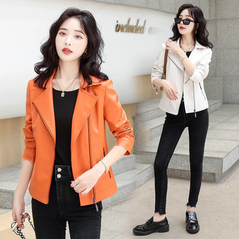 100% genuine real 2023 Spring Autumn New Korean Women's Haining Short Jacket Sheepskin Large Leather Coat