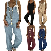 solid color romper pants long strap streetwear overall sleeveless jumpsuit women jumpsuits square neck 2021 new adjustable