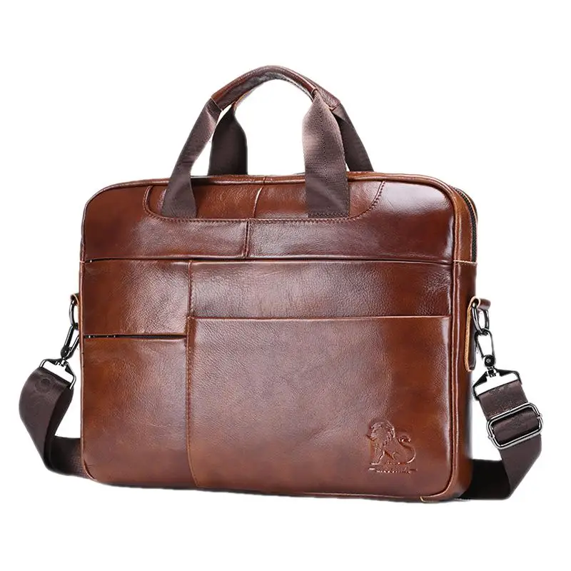 Vintage Genuine Leather Men's Briefcase New Business Handbag Multifunction Laptop Bag Large Capacity Man Shoulder Messenger Bag