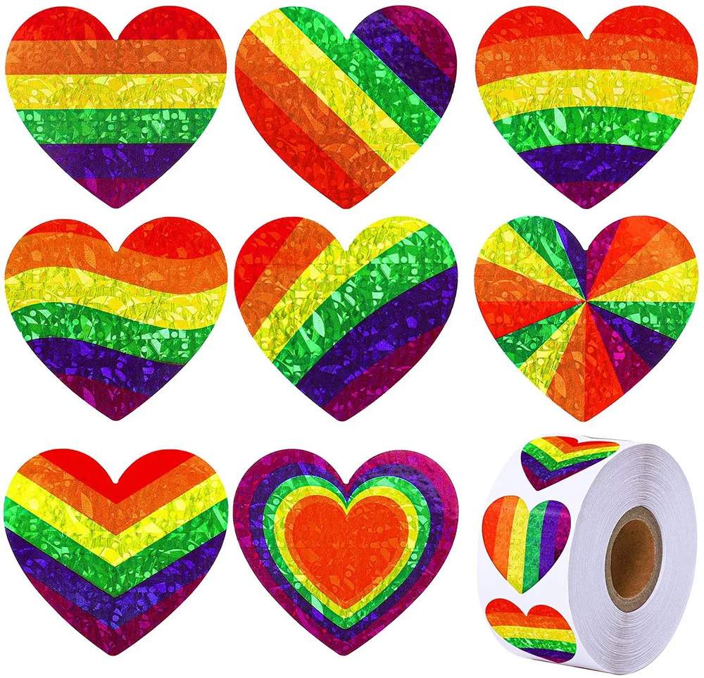 

100-500 Pieces Various Striped Love Gay Pride Rainbow Heart Ribbon Valentine's Day Sticker 1 Inch Support The LGBT Spread Love