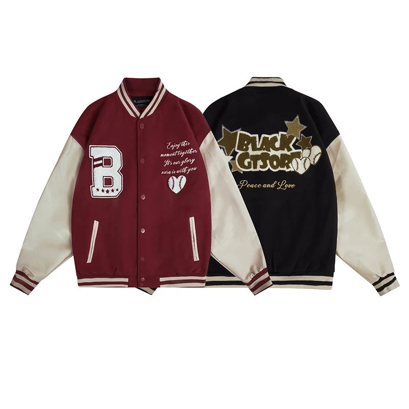American Autumn High Street Retro Alphabet Flocking Baseball Coat Men'S And Women'S Fashion Brand Loose Jacket Couple