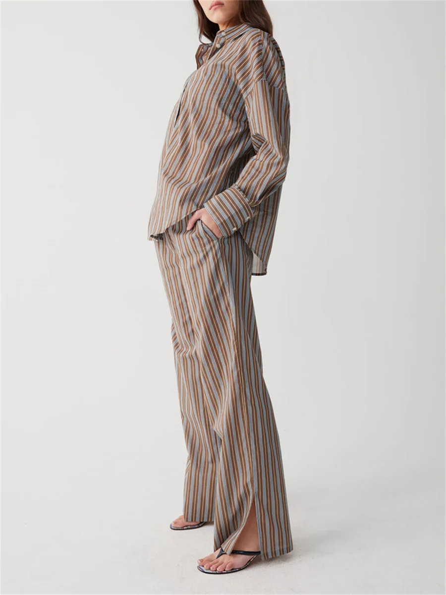 Женский костюм из двух предметов винтажная блузка и брюки в полоску рубашка с
