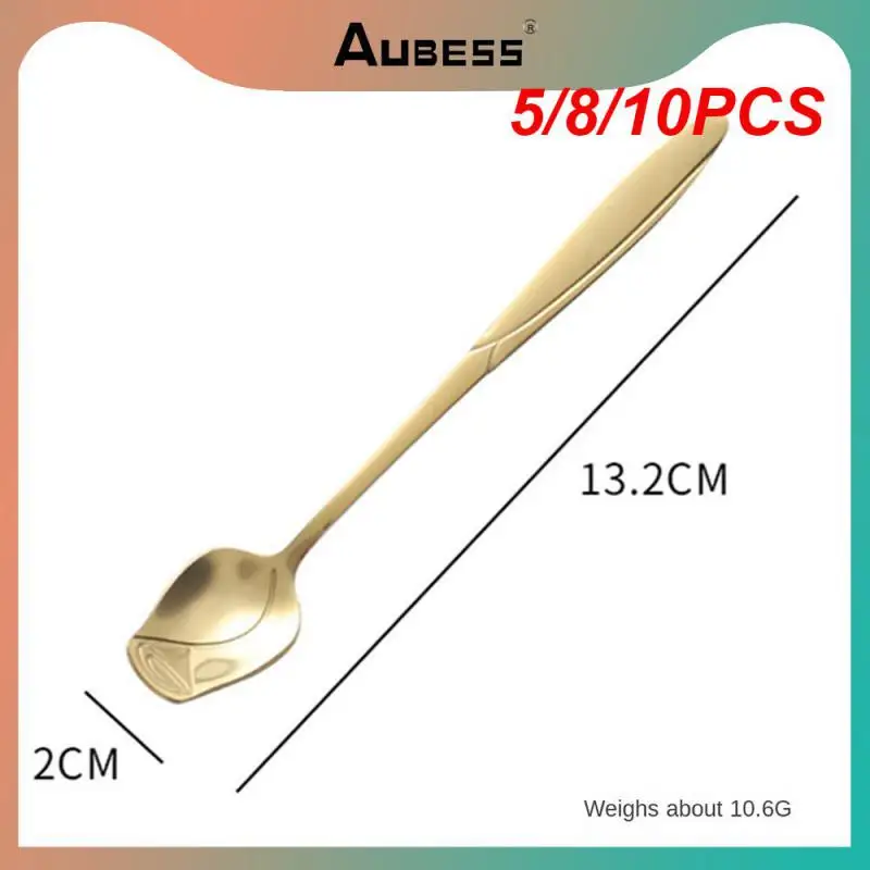 

5/8/10PCS Cute Long Handle Spoon Stainless Steel Spoon Rose Spoon Dinnerware Silver Gold Spoon Coffee Stirring Spoon