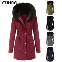 fur collar jackets 2022 new female clothing hooded parkas fleece long sleeves coats woman winter thicken warm fashion outwear
