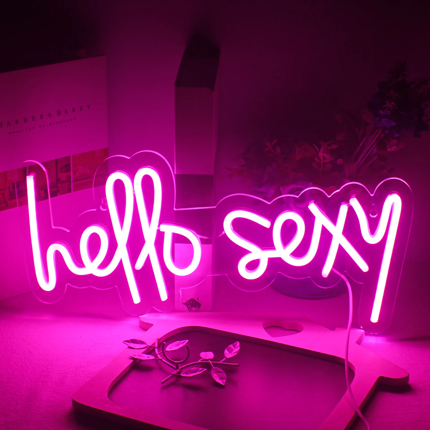 CHUANQI LED Girl Neon Sign Lights Hello Sexy Acrylic Hanging Bar Party Club Shop Aesthetic Room Home Bedroom Wall Decor Gift