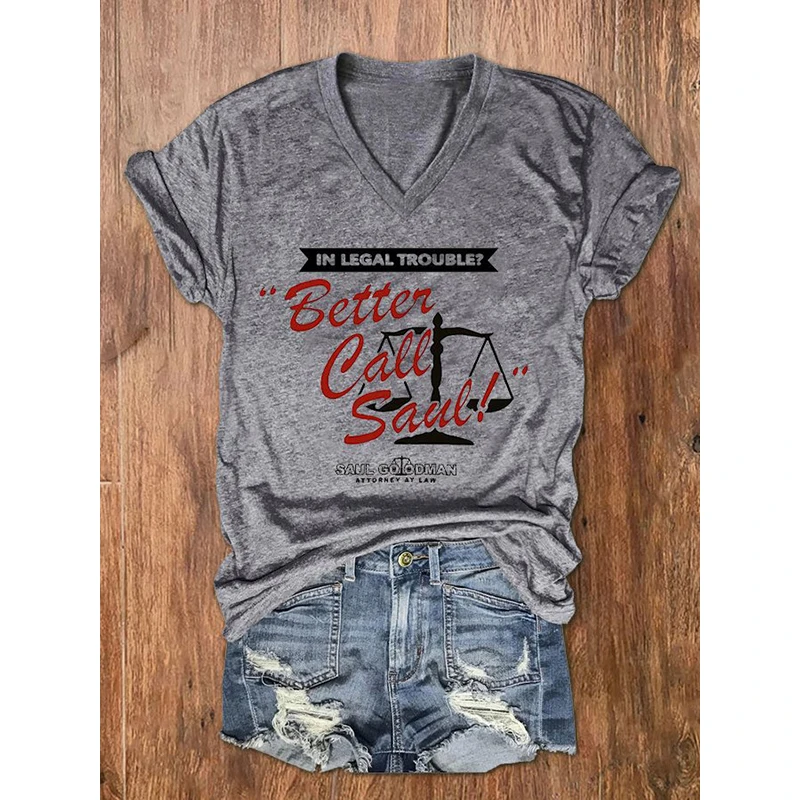 

Rheaclot In Legal Trouble Better Call Saul Women Cotton Graphic V-Neck Top