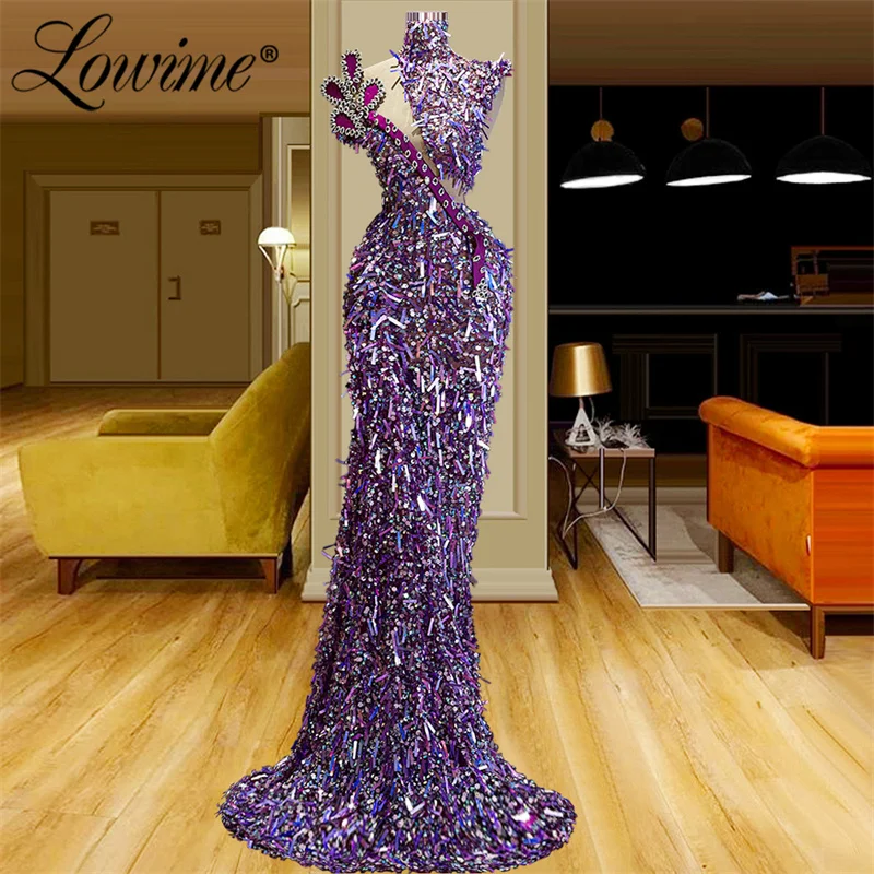 

Lowime 2022 Shinning Purple Sequin Prom Dresses Long Evening Dress Customized Kaftans Vestido De Fiesta Celebrity Party Dresses