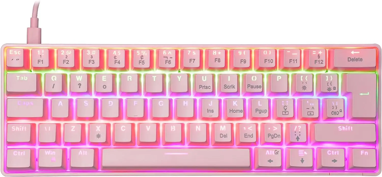 

2023 Gamer Mecanico Wolf Led Rainbow TC605 Pink teclado mecanino