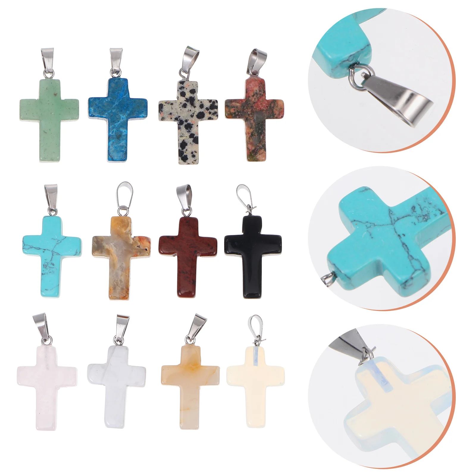 

12 Pcs Natural Stone Cross Jewelry Accessories Cross-shaped Charm DIY Pendant Turquoise Necklaces Making Supplies Hanging