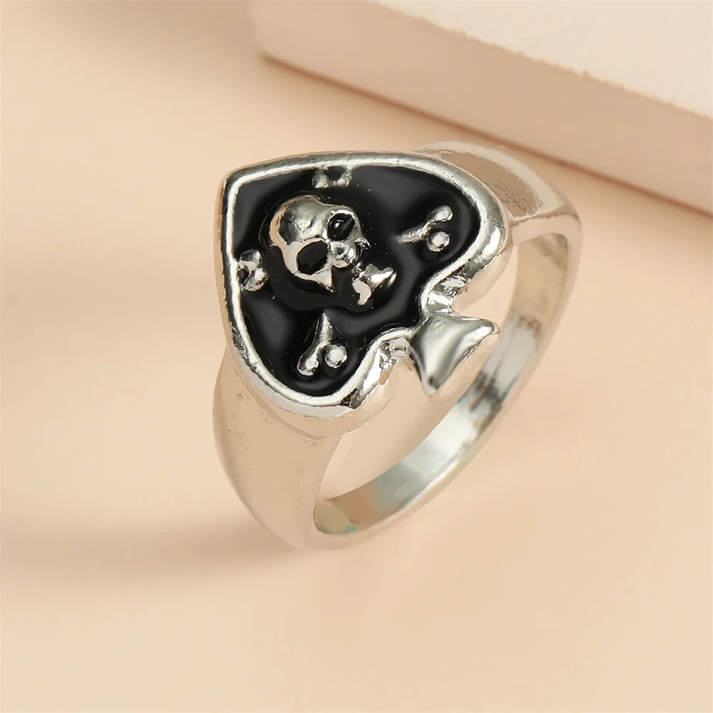 

Gothic Spade Skull Ring for Women Men Vintage Punk Spade Skull Devil Charm Adjustable Opening Rings Party Gifts Jewelry 2023
