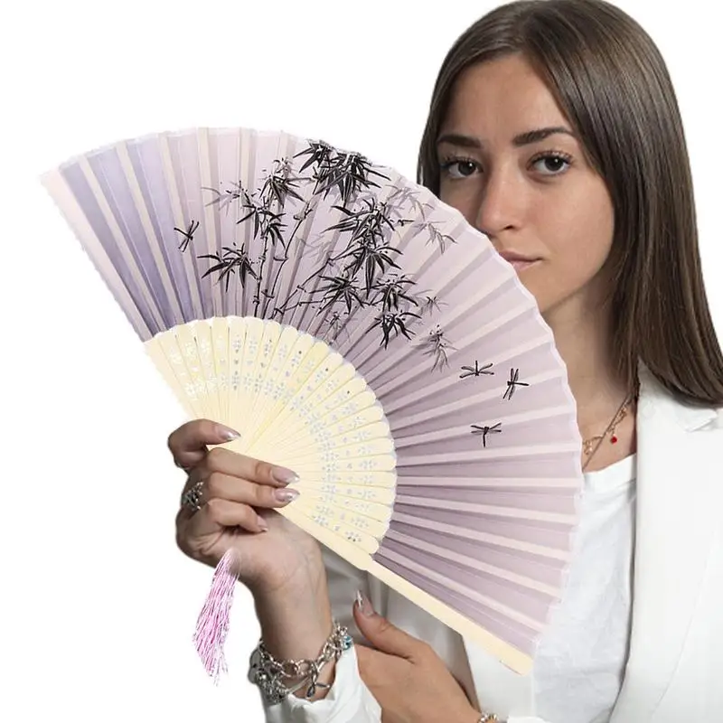 

Bamboos Hand Fan Handheld Folding Fan Japanese Silk Folding Fans Chinese Hand Fan Bamboo With Tassels Antiquity Style For Gift