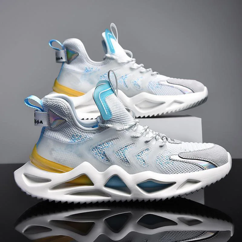 

Flying woven breathable running shoes 2022 spring new men's sports shoes large size men's shoes mid-top casual shoes men