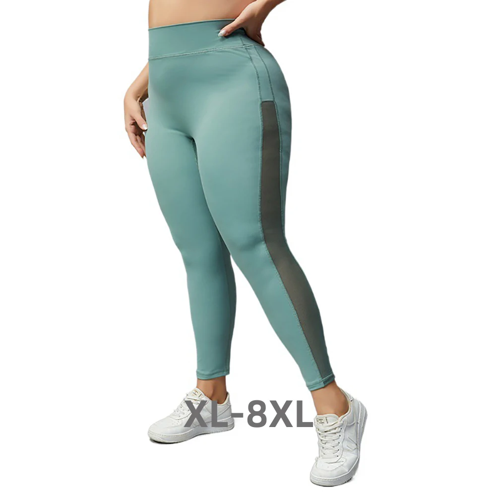

Plus Size Leggings Women Tight-fitting Pants Female Mesh Stitching Fitness Seamless Trousers Xl 2xl 3xl 4xl