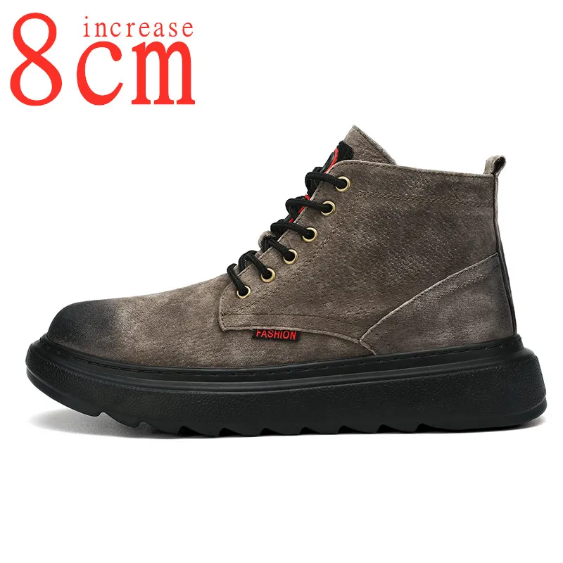 

Men Shoes Martin Boots High-top British Leather Increase 8cm Shoes Tooling Boots Inner Heightened Invisible Shoes for Boots Men