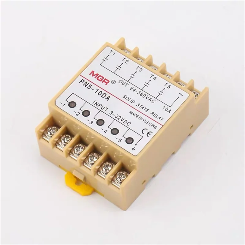 

PN5-10DA 5 Groups Din Rail SSR Quintuplicate Five Input 3~32VDC Output 24~380VAC Single Phase DC Solid State Relay