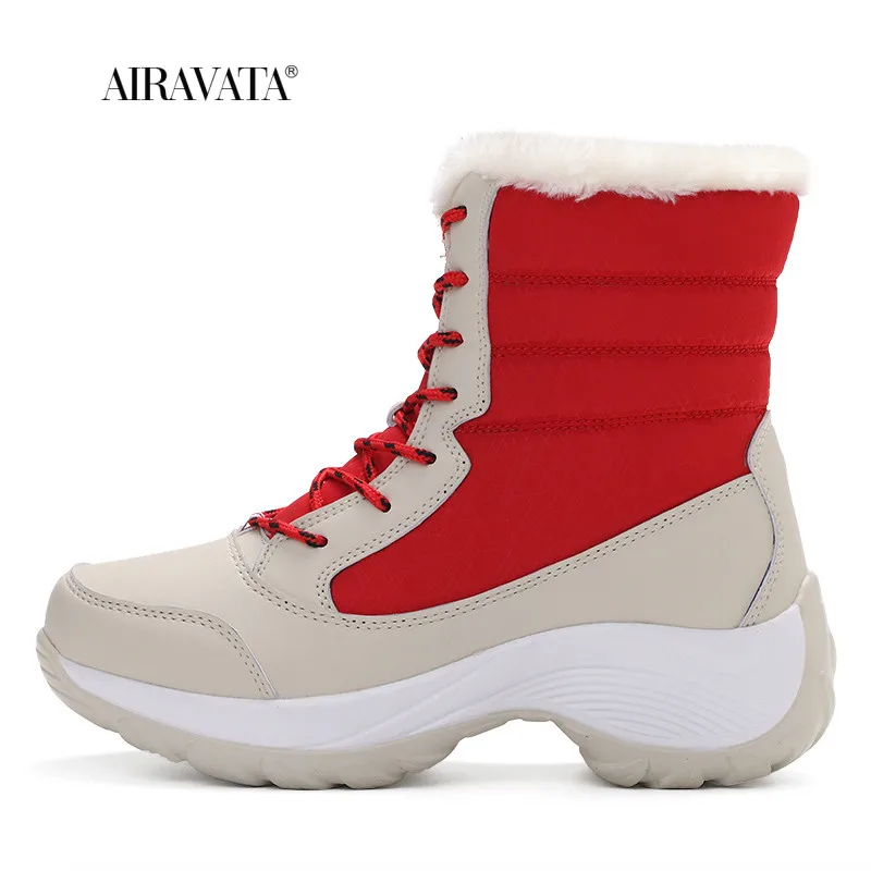 Winter Casual Shoes Warm Women's Walking Boots Hight Top Lace Up Flatform Velvet Ladies Ankle Boots