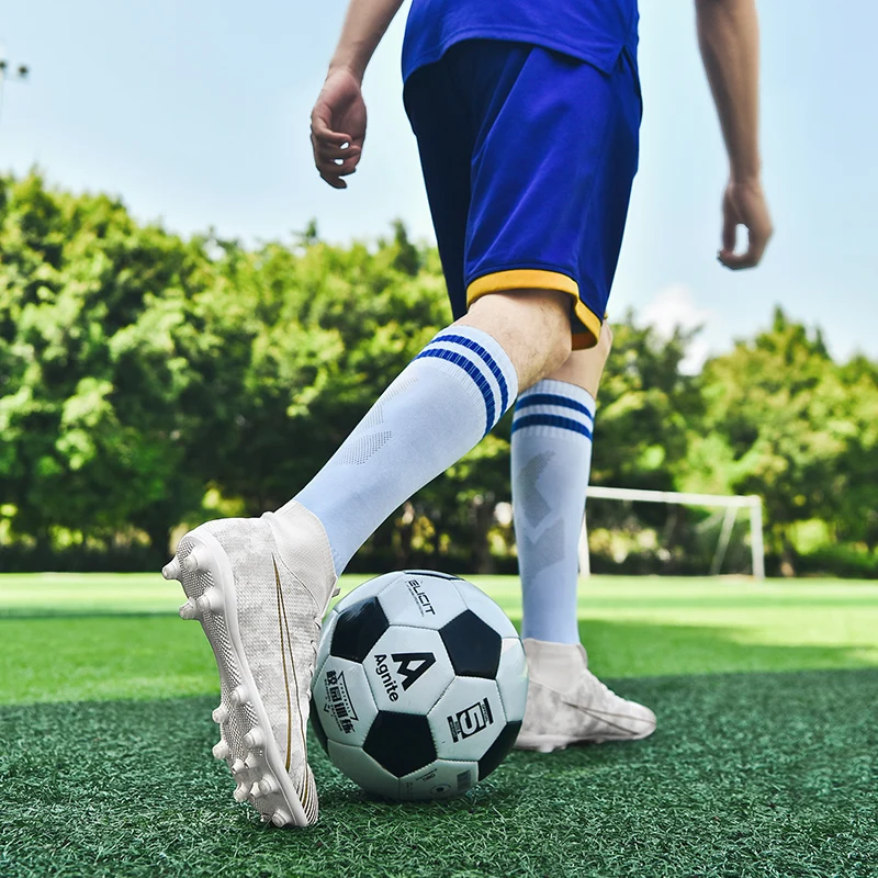 2022 New Adult Professional FG/TF Soccer Shoes Non-Slip Long Spike Football Boots Young Kids High Ankle Cleats Grass  Sneakers