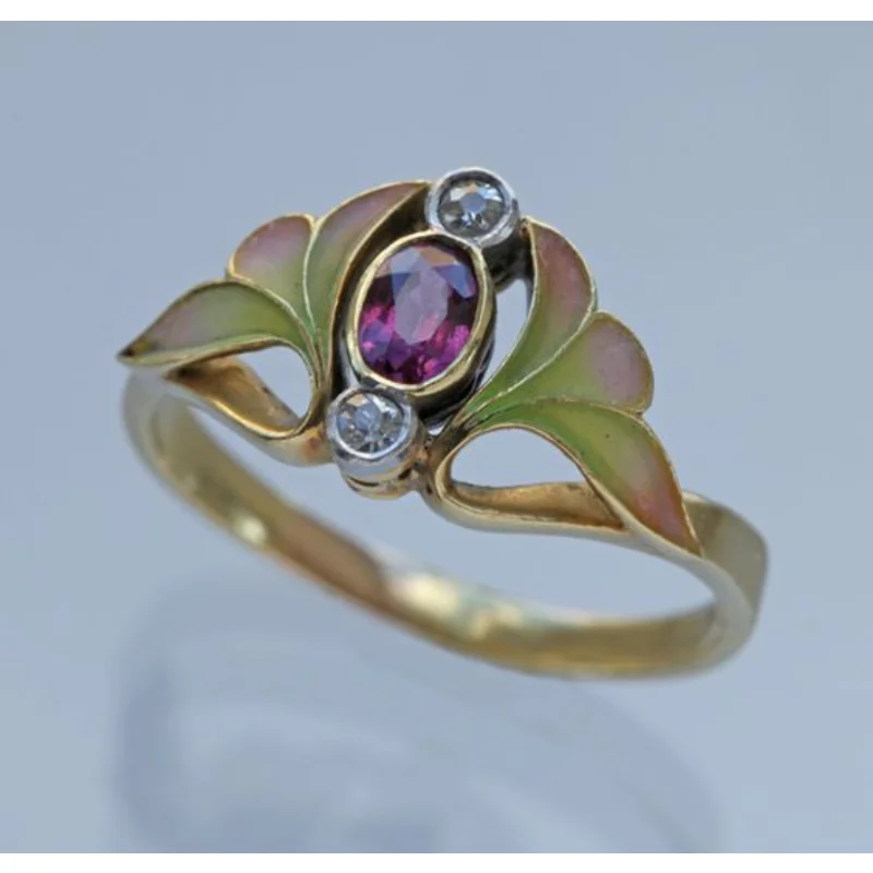 

Design leaf shape inlaid with marquise-shaped garnet zircon new women's diamond ring