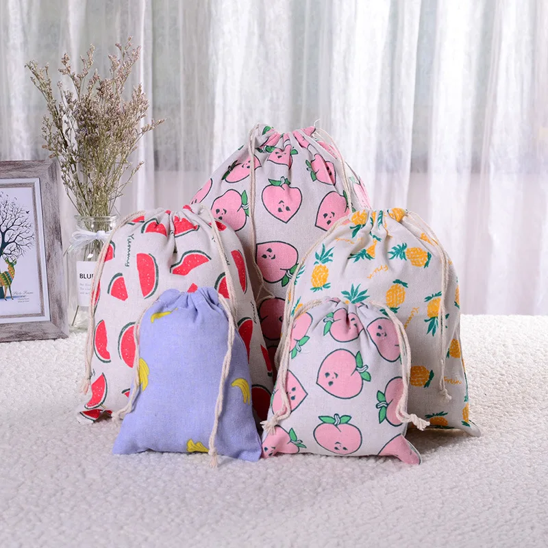 

Сумка из хлопка и льна с принтом фруктов