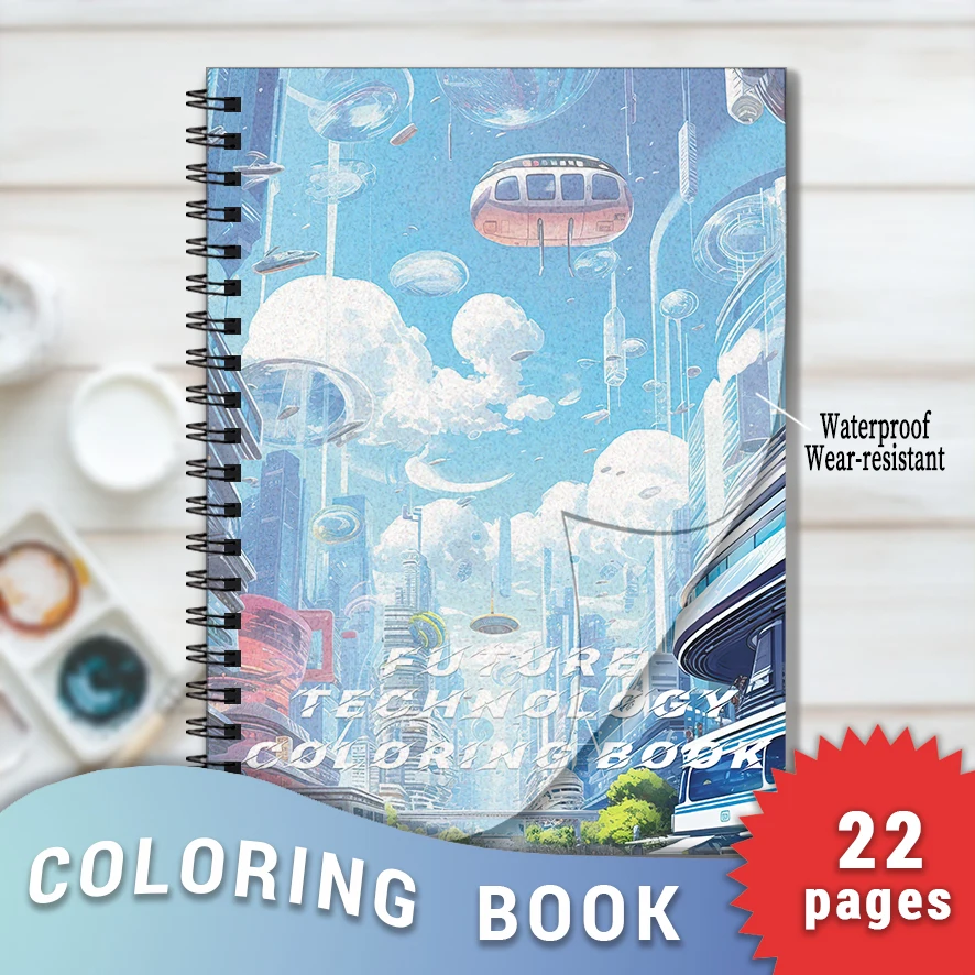 Фото Книжка-раскраска Future Technology — 8,3 x 11,2 дюйма, 22 страницы, высокотехнологичная раскраска, полезная в снятии стресса и эмоции, poz. №1