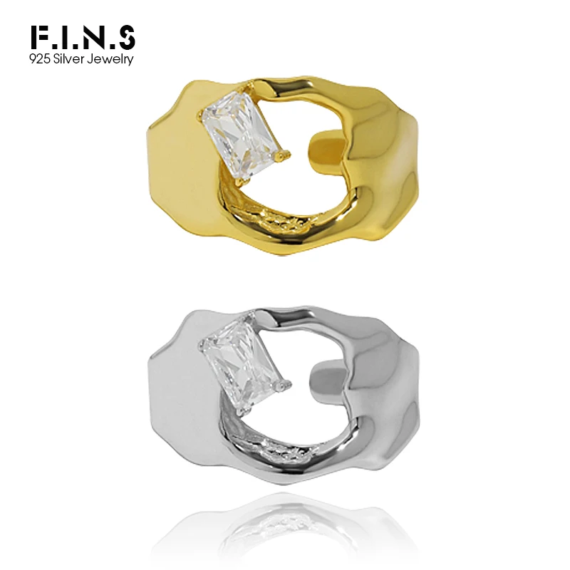 

F.I.N.S Original 925 Sterling Silver Ring Open Resizable Rings for Women Irregular Glossy Hollow Zircon Silver 925 Jewelry Gifts