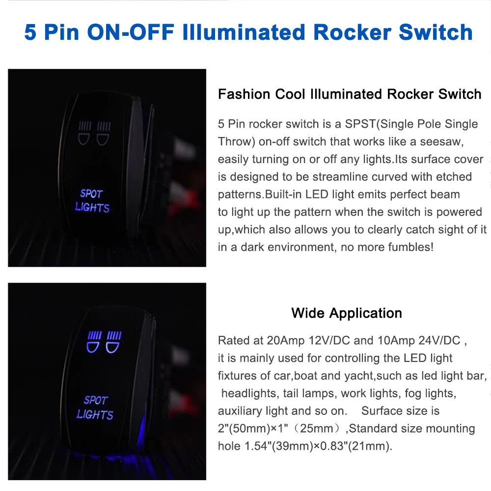 12V 24V Car Boat Rocker Toggle Switch Waterproof ON/OFF 5 Pin Latching Marine Push Button LED Light Bar FOG REAR SPOT Lights - купить по