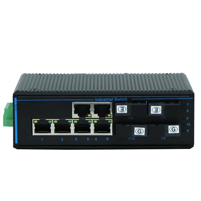 Фото Хит продаж: Промышленный медиаконвертер SFP в RJ45 Ethernet 10/100/1000 Мбит/с, 6 сетевых портов, 4 SFP, DIN-рейка, POE, оптоволокно. №1
