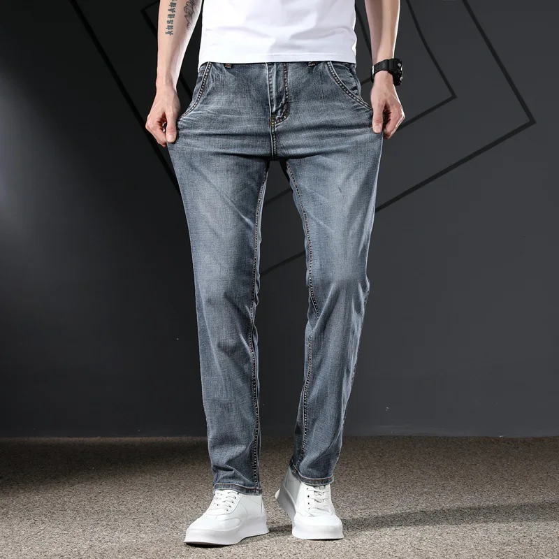 Stretch Denim Jeans for Men Straight Anti-Theft Zipper Jeans Male Pants Trousers 2022