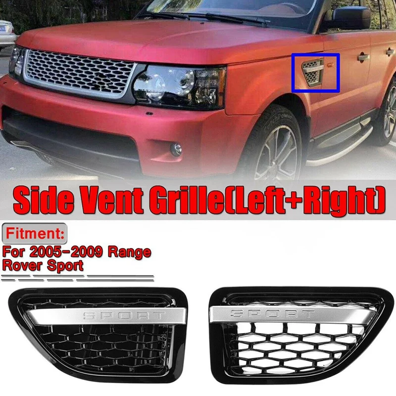 

1Pair Front Side Fender Air Vent Grille Chrome For Land Rover Range Rover Sport 2005-2009 Mesh Vent Air Flow Intake