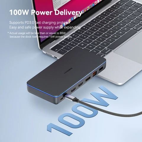 Хагбис DisplayLink USB C док-станция с тройным дисплеем 3 монитора с DP MST Hub 100 Вт PD RJ45 LED для MacBook M1 M2 Windows