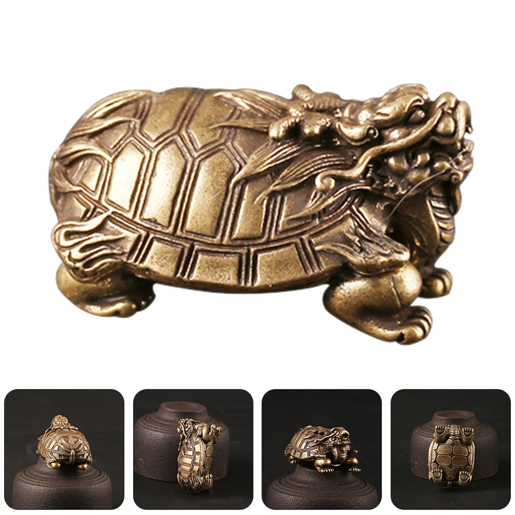 

Turtle Dragon Copper Ornament Statue Desktop Adornment Wealth Crafts Decor Figurine Resin Golden Retro Decorative Mini Sculpture