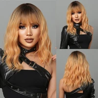 synthetic golden honey blonde curly wig shoulder long deep wave wigs for black women colored daily cosplay wig heat resistant